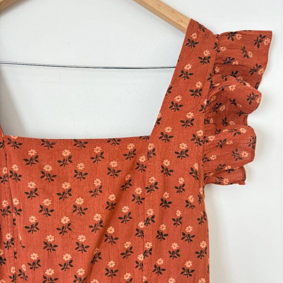 Madewell Ruffle-Strap Tiered Midi Dress in Wild Calendula Block-Print Sz M - Picture 5 of 13
